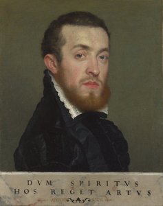 Borstportret van een Jonge Man met een Inscriptie door Giovanni Battista Moroni