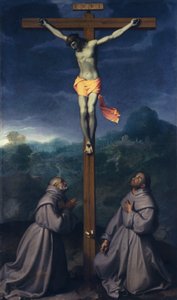Kruisiging met heiligen Bernardino en Antonius van Padua door Giovanni Battista Moroni