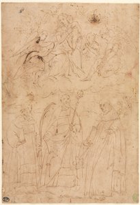 Madonna en Kind in Glorie boven drie heiligen, ca. 1570
