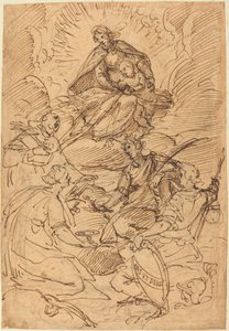 De Madonna en Kind in Glorie Aanbeden door Heiligen door Giovanni Battista Paggi