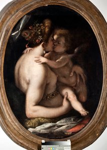Venus en Cupido. Schilderij door Giovanni Battista Paggi (1554-1627) Genes, Musei di Strada Nuova inv n PB 1409 door Giovanni Battista Paggi