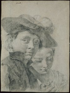 Een jonge jongen met een gevederde hoed en een jong meisje door Giovanni Battista Piazzetta