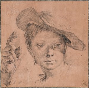 Jongen wijst met opgeheven rechterhand door Giovanni Battista Piazzetta