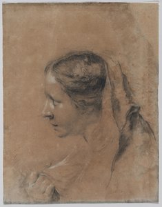 Hoofd van een vrouw in profiel met een sjaal door Giovanni Battista Piazzetta