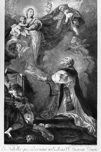 Maagd Verschijnt aan Sint Filippus Neri, door Giovanni Battista Piazzetta (1682-1754), gravure door Innocente Alessandri, Italië door Giovanni Battista Piazzetta