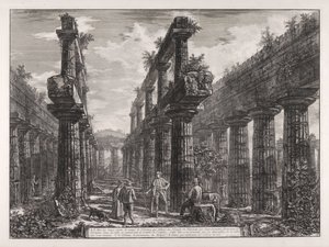 A., B. Gezicht op de resten van de twee rijen zuilen in de Tempel van Neptunus, die aan de zijkanten de portieken in de cella vormden en het dak van het gebouw droegen ... door Giovanni Battista Piranesi