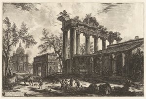 Altra Veduta degli avanzi del Pronao del Tempio del Concordia (Een Ander Zicht op de Overblijfselen van de Pronaos van de Tempel van Concord [de Tempel van Saturnus met de Boog van Septimius Severus op de achtergrond links]), uit Vedute di Roma (Zichten op
