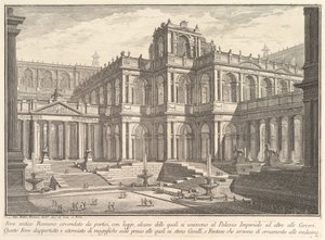 Oud Romeins forum omgeven door portieken, met loggia