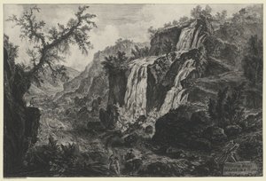 Gezicht op de waterval in Tivoli (uit: Vedute di Roma) door Giovanni Battista Piranesi