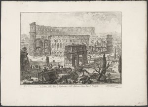 Boog van Constantijn en het Colosseum te Rome door Giovanni Battista Piranesi