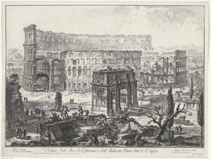Boog van Constantijn en het Colosseum te Rome door Giovanni Battista Piranesi