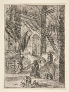 Carceri, VIII: De trap met trofeeën door Giovanni Battista Piranesi