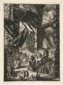Carceri, VIII: De trap met trofeeën door Giovanni Battista Piranesi
