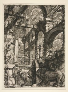 Carceri, V: De leeuwen bas-reliëfs door Giovanni Battista Piranesi