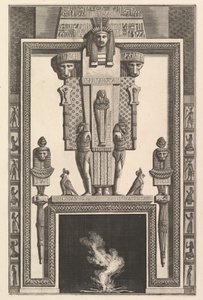 Schouw in Egyptische stijl: Mummie bovenop een grote kariatide boven de latei..., 1769 door Giovanni Battista Piranesi