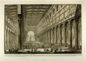 Doorsnede van het interieur van de Basiliek van S. Paolo fuori delle Mura [St. Paul buiten de Muren], uit Zichten van Rome