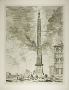Egyptische Obelisk. Deze werd opgericht door Paus Sixtus V op het Piazza van Sint-Jan van Lateranen, uit Zichten op Rome door Giovanni Battista Piranesi