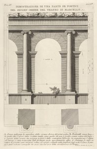Opstand en plattegrond van de tweede-orde portiek bij het Theater van Marcellus door Giovanni Battista Piranesi