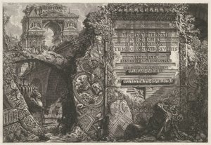 Frontispice met antieke ruïnes en een triomfboog