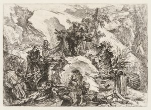 Grotesken: Ruïnes met doodshoofd en skelet