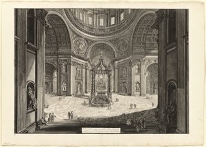 Binnenaanzicht van de Sint-Pietersbasiliek in het Vaticaan, bij de Tribune, uit Views of Rome door Giovanni Battista Piranesi