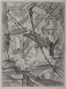 Invenzioni Capric di Carceri; Hind 7, Eerste Staat van Drie, ca. 1749 door Giovanni Battista Piranesi