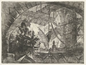 Kerker met gevangenen op uitstekend platform door Giovanni Battista Piranesi