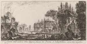Deel van de oude Via Appia buiten de Porta S. Sebastiano door Giovanni Battista Piranesi
