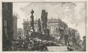 Piazza del Campidoglio van links gezien door Giovanni Battista Piranesi