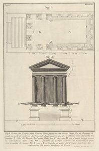 Plan en gevel van de Tempel van Fortuna Virilis, uit de serie..., 1756 door Giovanni Battista Piranesi