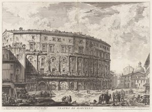 Teatro di Marcello. Dit werd gebouwd door Augustus en opgedragen aan zijn neef Marcellus, uit Vedute di Roma (Gezichten van Rome) door Giovanni Battista Piranesi