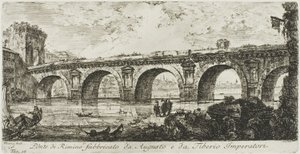 De brug in Rimini gebouwd door de keizers Augustus en Tiberius, plaat 16 uit Enkele uitzichten van triomfbogen en andere monumenten door Giovanni Battista Piranesi