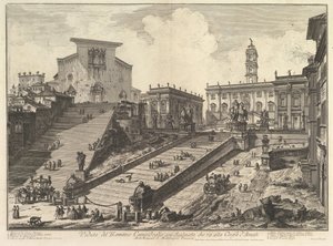 Het Capitool en de treden van S. Maria in Aracoeli Veduta del Romano Camipidoglio con ..., ca. 1775 door Giovanni Battista Piranesi