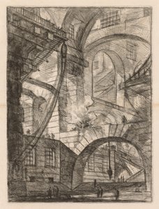 De gevangenissen: Een perspectief van bogen met een rokend vuur door Giovanni Battista Piranesi