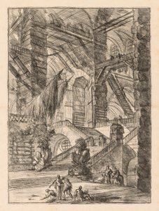 De gevangenissen: Een enorme binnenruimte met trofeeën door Giovanni Battista Piranesi