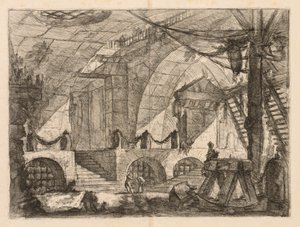 De gevangenissen: Een gewelfde kamer met palen en kettingen door Giovanni Battista Piranesi