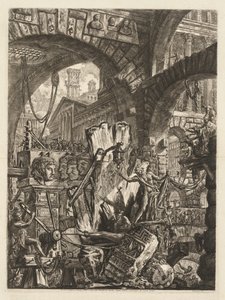 De gevangenissen: Een architectonische mengelmoes, met een man op de rots op de voorgrond, 1745-50