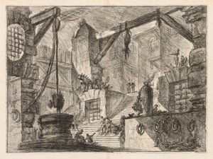 De Gevangenissen: Kolonnade Interieur met een Brede Trap, 1745-1750 door Giovanni Battista Piranesi