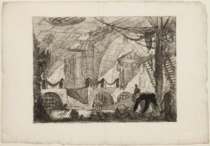 De zaagbok, plaat 12 uit Imaginaire Gevangenissen door Giovanni Battista Piranesi