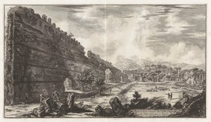 Veduta degli avanzi del Castro Pretorio nella Villa Adriana a Tivoli (Uitzicht op de Overblijfselen van het Praetoriaanse Fort [de Poecile] in Hadrianus