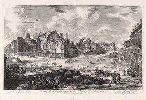 Uitzicht op de bovenste ruïnes van de Thermen van Diocletianus (verre uitzicht met de kerk van Santa Maria degli Angeli), uit Vedute di Roma (Gezichten van Rome) door Giovanni Battista Piranesi