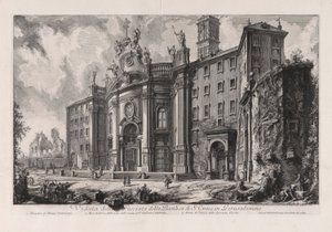 Veduta della Facciata della Basilica di S. Croce in Gerusalemme (Uitzicht op de gevel van de Basiliek van het Heilig Kruis in Jeruzalem), uit Vedute di Roma (Gezichten van Rome)