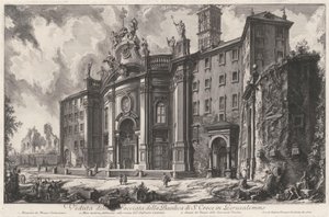 Gezicht op de gevel van de basiliek Santa Croce in Gerusalemme door Giovanni Battista Piranesi