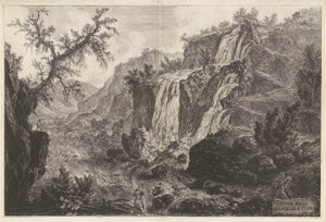 Uitzicht op kleine watervallen bij Tivoli, uit Vedute di Roma door Giovanni Battista Piranesi