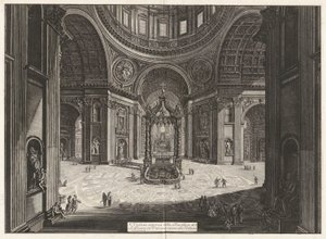 Veduta interna della Basilica di S. Pietro in Vaticano vicino alla Tribuna (Interieur Uitzicht van de Basiliek Sint Pieter) door Giovanni Battista Piranesi