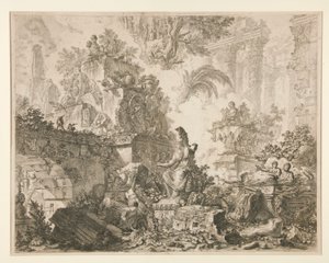 Vedute di Roma: Frontispice met standbeeld van Minerva door Giovanni Battista Piranesi
