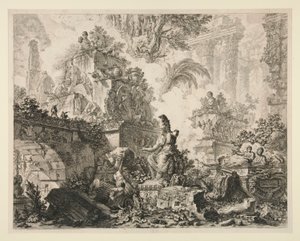 Vedute di Roma: Frontispice met standbeeld van Minerva door Giovanni Battista Piranesi