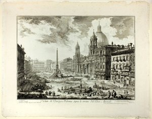 Uitzicht op Piazza Navona boven de ruïnes van het Circus van Domitianus, uit Zichten van Rome door Giovanni Battista Piranesi