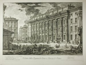 Gezicht op het Douanehuis op Piazza di Pietra, gebouwd in de ruïnes van de Tempel van Marcus Aurelius Antoninus Pius in zijn Forum, uit Gezicht op Rome door Giovanni Battista Piranesi