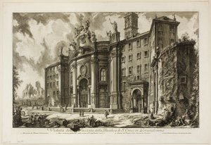 Gezicht op de Façade van de Basiliek van S. Croce in Gerusalemme, uit Zichten van Rome door Giovanni Battista Piranesi